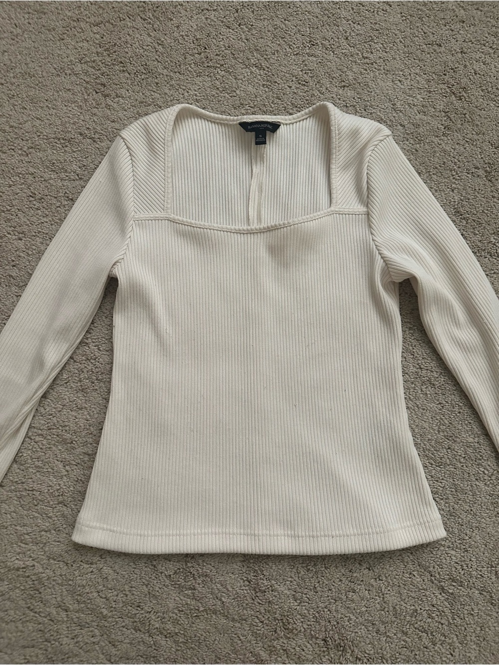 Banana Republic Cream Ribbed Square-Neck Long Sleeve Top